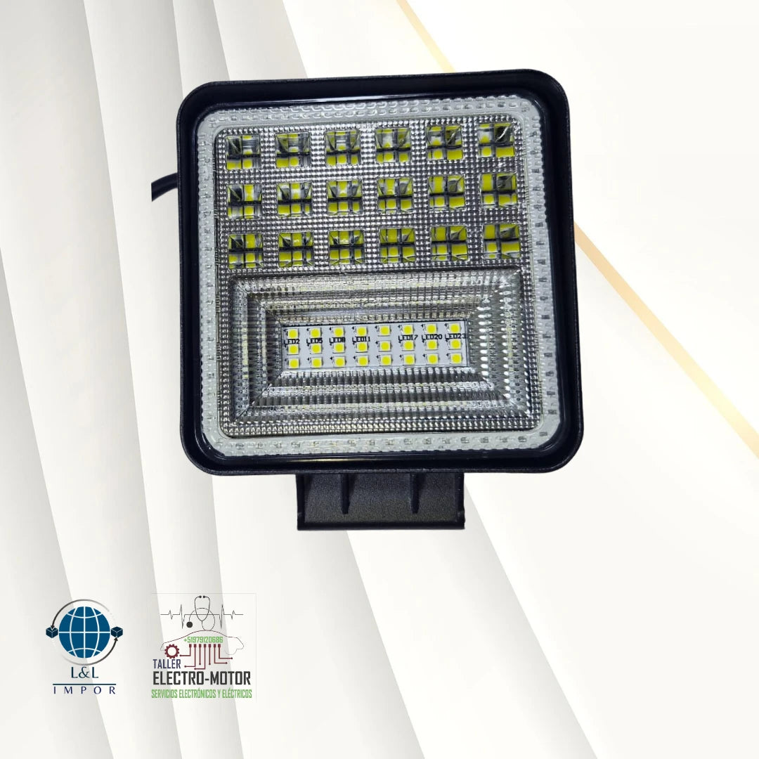 Faro Pirata De Trabajo Cuadrado 42 Led Luz Blanca Contorno Amarillo